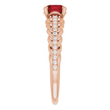 14K Gold Round Natural Mozambique Garnet & Natural Diamond Accented Rope Ring - Rose Gold - view 4