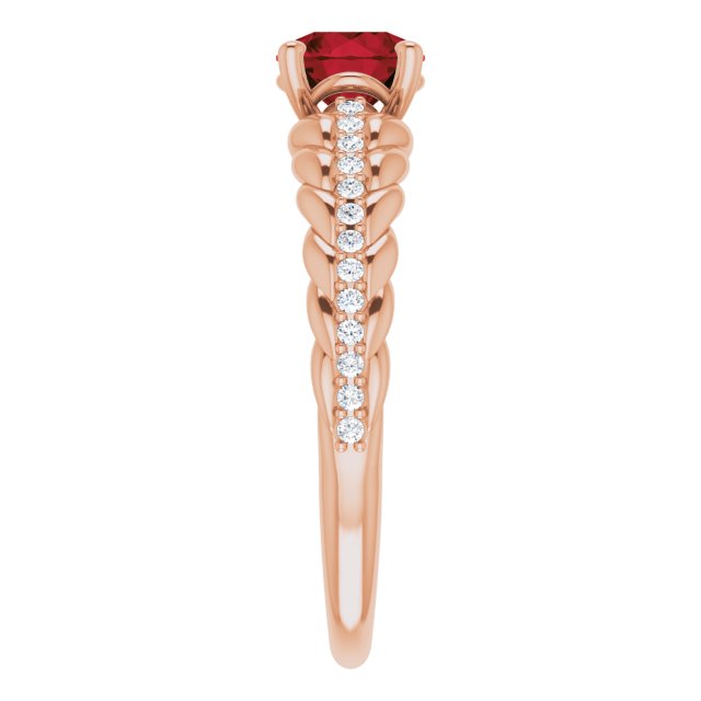14K Gold Round Natural Mozambique Garnet & Natural Diamond Accented Rope Ring - Rose Gold - view 4