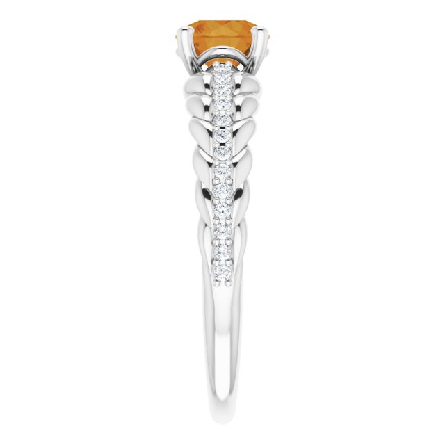 Platinum Round Natural Citrine & Natural Diamond Accented Rope Ring - view 4