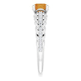14K Gold Round Natural Citrine & Natural Diamond Accented Rope Ring - White Gold - view 4