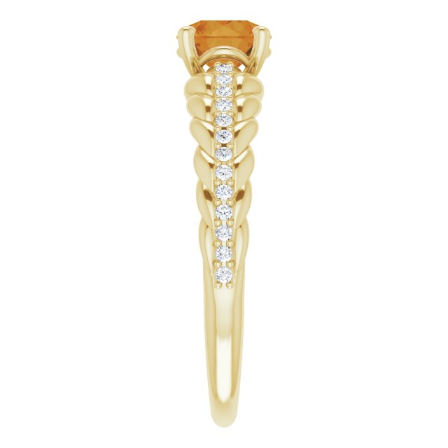14K Gold Round Natural Citrine & Natural Diamond Accented Rope Ring - Yellow Gold - view 4