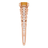 14K Gold Round Natural Citrine & Natural Diamond Accented Rope Ring - Rose Gold - view 4