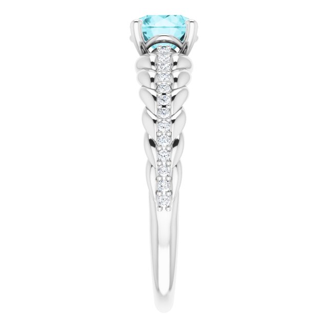 Platinum Round Natural Blue Zircon & Natural Diamond Accented Rope Ring - view 4