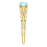 14K Gold Round Natural Blue Zircon & Natural Diamond Accented Rope Ring - Yellow Gold - view 4