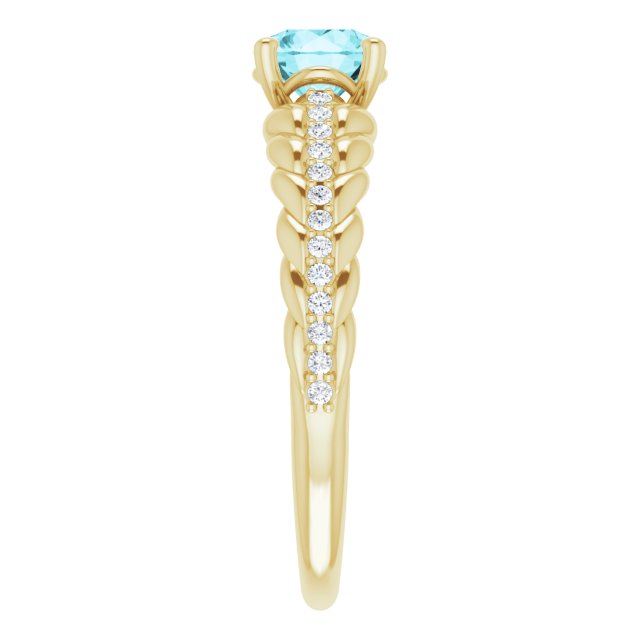 14K Gold Round Natural Blue Zircon & Natural Diamond Accented Rope Ring - Yellow Gold - view 4