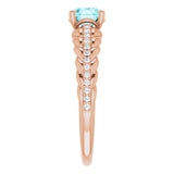 14K Gold Round Natural Blue Zircon & Natural Diamond Accented Rope Ring - Rose Gold - view 4