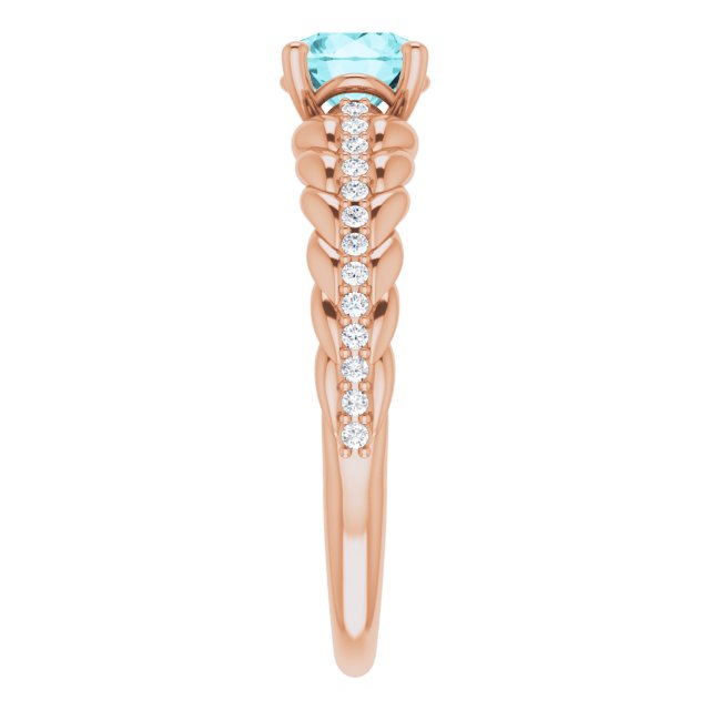 14K Gold Round Natural Blue Zircon & Natural Diamond Accented Rope Ring - Rose Gold - view 4