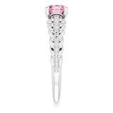 Platinum Round Natural Pink Tourmaline & Natural Diamond Accented Rope Ring - view 4