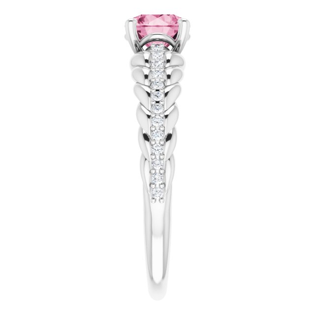 14K Gold Round Natural Pink Tourmaline & Natural Diamond Accented Rope Ring - White Gold - view 4