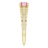 14K Gold Round Natural Pink Tourmaline & Natural Diamond Accented Rope Ring - Yellow Gold - view 4