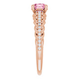14K Gold Round Natural Pink Tourmaline & Natural Diamond Accented Rope Ring - Rose Gold - view 4