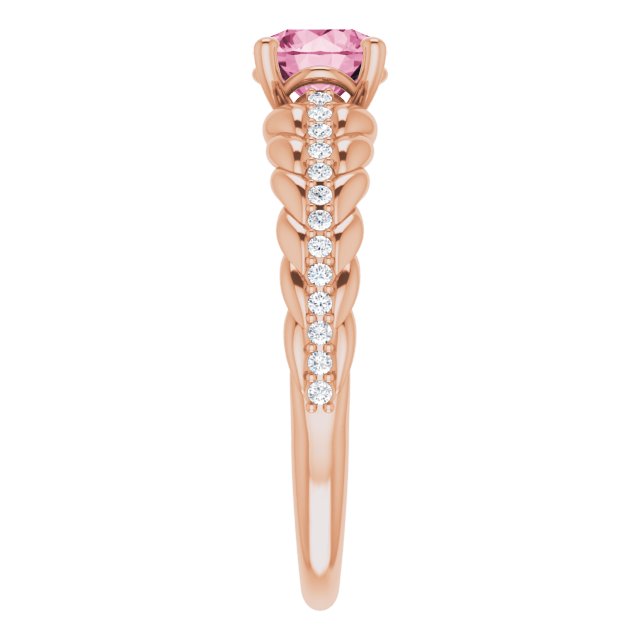 14K Gold Round Natural Pink Tourmaline & Natural Diamond Accented Rope Ring - Rose Gold - view 4
