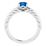 Platinum Round Natural Blue Sapphire & Natural Diamond Accented Rope Ring - view 2