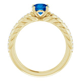 14K Gold Round Natural Blue Sapphire & Natural Diamond Accented Rope Ring - Yellow Gold - view 2