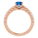 14K Gold Round Natural Blue Sapphire & Natural Diamond Accented Rope Ring - Rose Gold - view 2