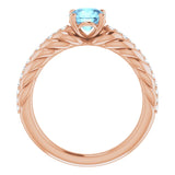 14K Gold Round Natural Aquamarine & Natural Diamond Accented Rope Ring - Rose Gold - view 2