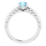 Platinum Round Natural Aquamarine & Natural Diamond Accented Rope Ring - view 2