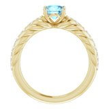 14K Gold Round Natural Aquamarine & Natural Diamond Accented Rope Ring - Yellow Gold - view 2