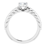 14K Gold Round Natural White Sapphire & Natural Diamond Accented Rope Ring - White Gold - view 2