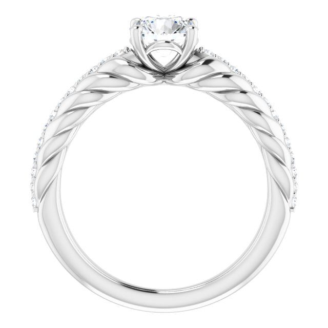 14K Gold Round Natural White Sapphire & Natural Diamond Accented Rope Ring - White Gold - view 2