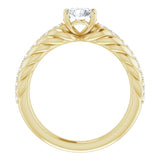 14K Gold Round Natural White Sapphire & Natural Diamond Accented Rope Ring - Yellow Gold - view 2