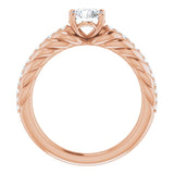 14K Gold Round Natural White Sapphire & Natural Diamond Accented Rope Ring - Rose Gold - view 2