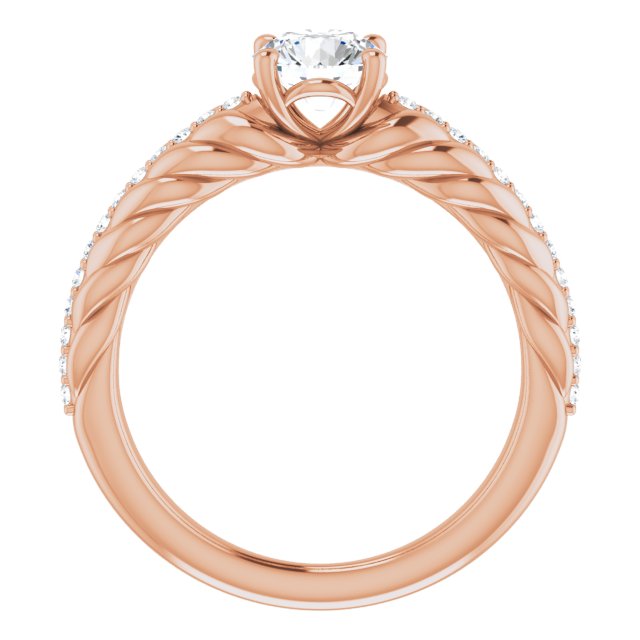 14K Gold Round Natural White Sapphire & Natural Diamond Accented Rope Ring - Rose Gold - view 2
