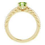 14K Gold Round Natural Peridot & Natural Diamond Accented Rope Ring - Yellow Gold - view 2