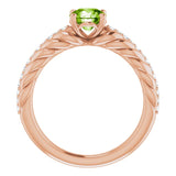 14K Gold Round Natural Peridot & Natural Diamond Accented Rope Ring - Rose Gold - view 2