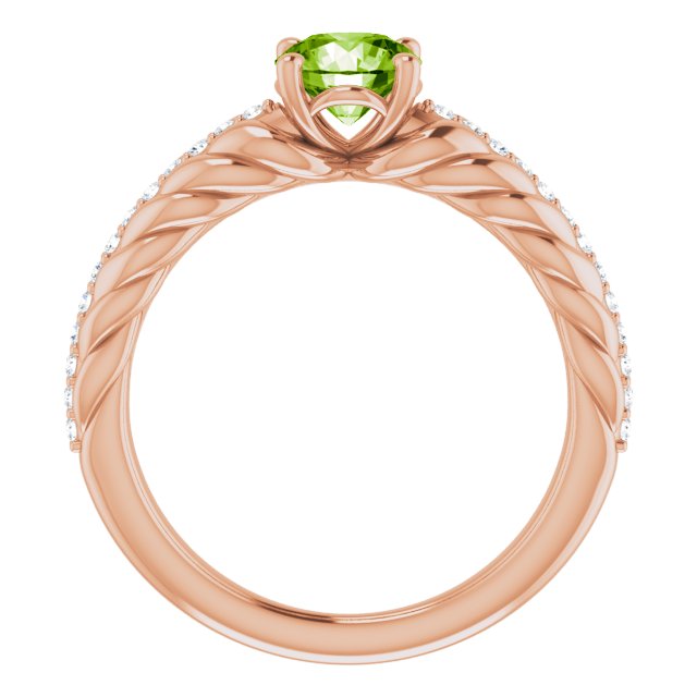 14K Gold Round Natural Peridot & Natural Diamond Accented Rope Ring - Rose Gold - view 2