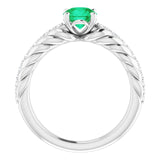 14K Gold Round Natural Emerald & Natural Diamond Accented Rope Ring - White Gold - view 2
