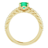 14K Gold Round Natural Emerald & Natural Diamond Accented Rope Ring - Yellow Gold - view 2