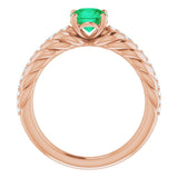 14K Gold Round Natural Emerald & Natural Diamond Accented Rope Ring - Rose Gold - view 2