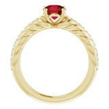 14K Gold Round Natural Mozambique Garnet & Natural Diamond Accented Rope Ring - Yellow Gold - view 2