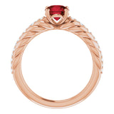 14K Gold Round Natural Mozambique Garnet & Natural Diamond Accented Rope Ring - Rose Gold - view 2