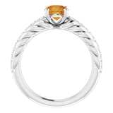 14K Gold Round Natural Citrine & Natural Diamond Accented Rope Ring - White Gold - view 2
