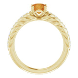 14K Gold Round Natural Citrine & Natural Diamond Accented Rope Ring - Yellow Gold - view 2