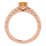 14K Gold Round Natural Citrine & Natural Diamond Accented Rope Ring - Rose Gold - view 2