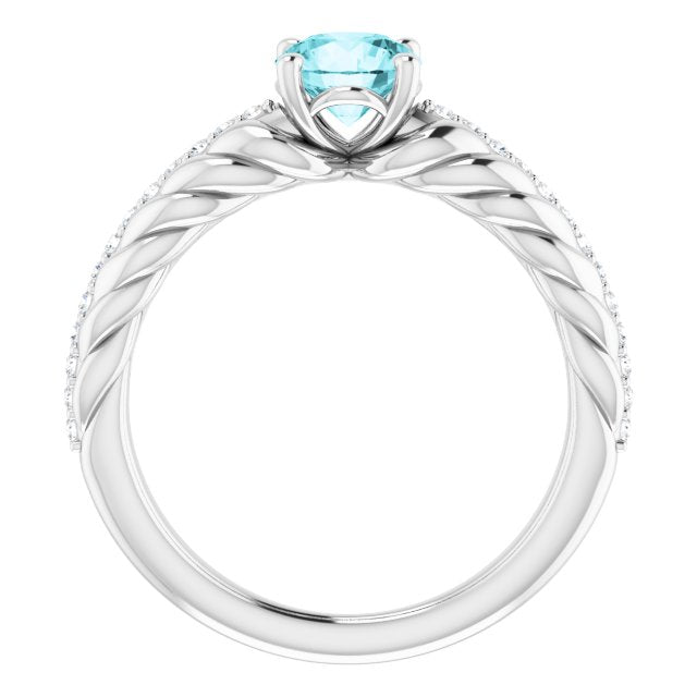 Platinum Round Natural Blue Zircon & Natural Diamond Accented Rope Ring - view 2