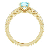 14K Gold Round Natural Blue Zircon & Natural Diamond Accented Rope Ring - Yellow Gold - view 2