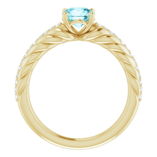 14K Gold Round Natural Blue Zircon & Natural Diamond Accented Rope Ring - Yellow Gold - view 2