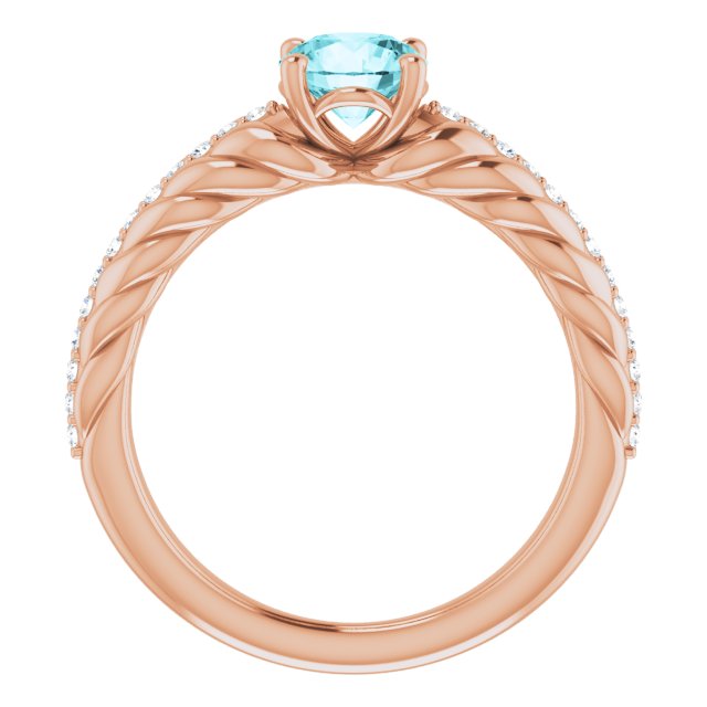 14K Gold Round Natural Blue Zircon & Natural Diamond Accented Rope Ring - Rose Gold - view 2
