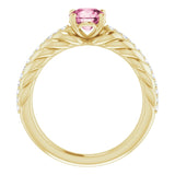 14K Gold Round Natural Pink Tourmaline & Natural Diamond Accented Rope Ring - Yellow Gold - view 2
