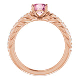 14K Gold Round Natural Pink Tourmaline & Natural Diamond Accented Rope Ring - Rose Gold - view 2