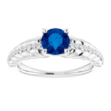 Platinum Round Natural Blue Sapphire & Natural Diamond Accented Rope Ring - view 3