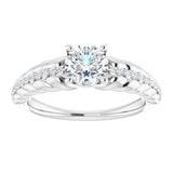 14K Gold Round Natural White Sapphire & Natural Diamond Accented Rope Ring - White Gold - view 3