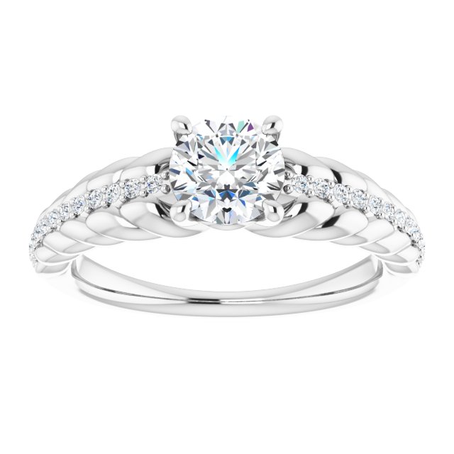 14K Gold Round Natural White Sapphire & Natural Diamond Accented Rope Ring - White Gold - view 3