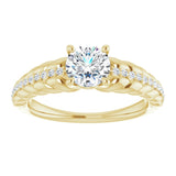 14K Gold Round Natural White Sapphire & Natural Diamond Accented Rope Ring - Yellow Gold - view 3