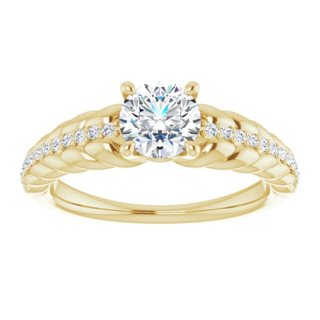 14K Gold Round Natural White Sapphire & Natural Diamond Accented Rope Ring - Yellow Gold - view 3
