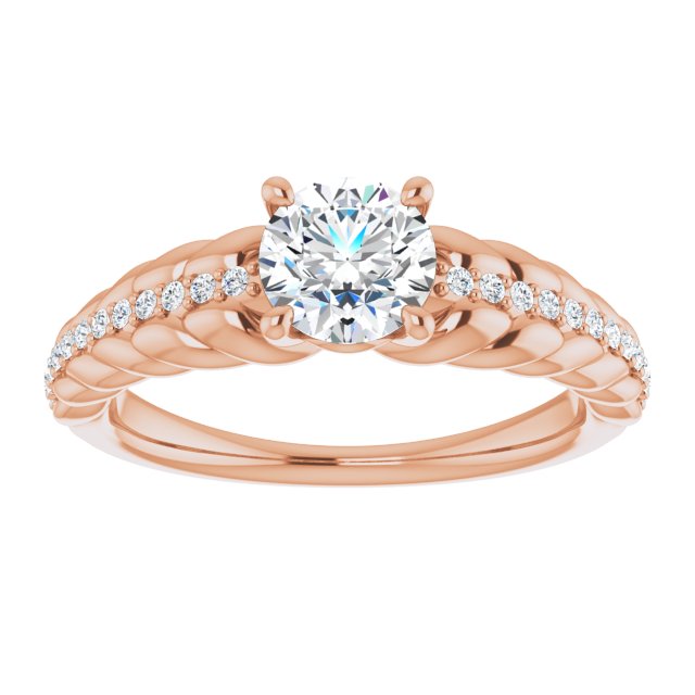14K Gold Round Natural White Sapphire & Natural Diamond Accented Rope Ring - Rose Gold - view 3